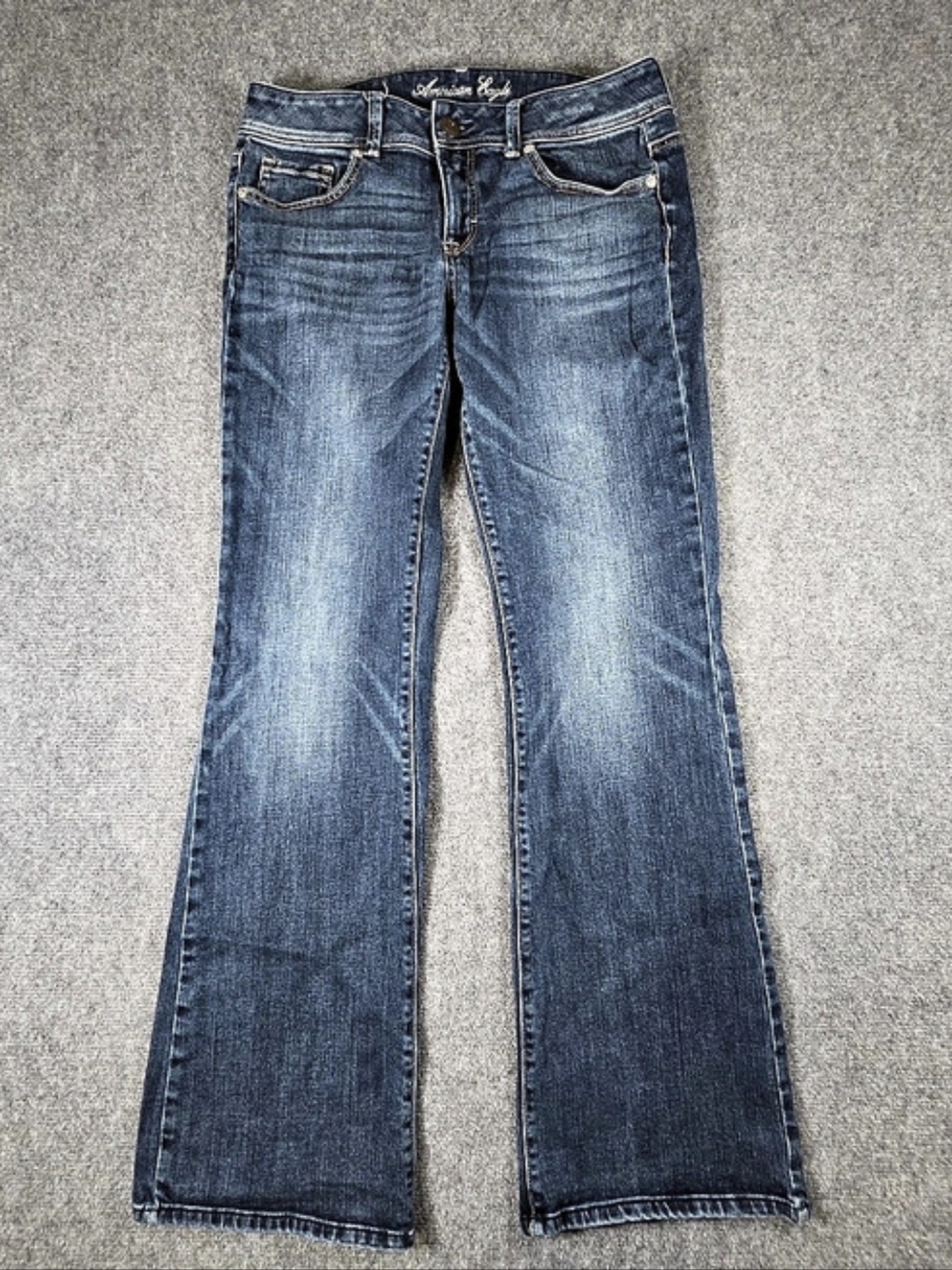 American Eagle Womens Size 10 Long Original Boot Jeans Blue Stretch Denim 32" In